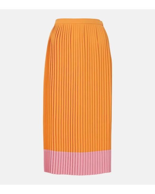 Dries Van Noten Orange Colorblocked Pleated Midi Skirt