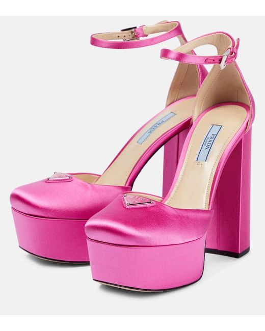 Prada Pink Satin Platform Pumps