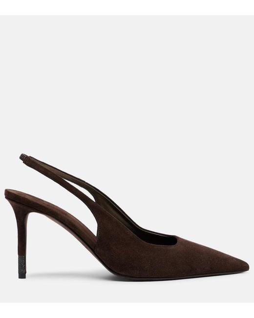 Brunello Cucinelli Brown Monili Suede Slingback Pumps