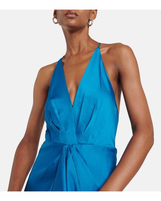 Jonathan Simkhai Blue Giana robe aus glänzendem crêpe mit rüschen