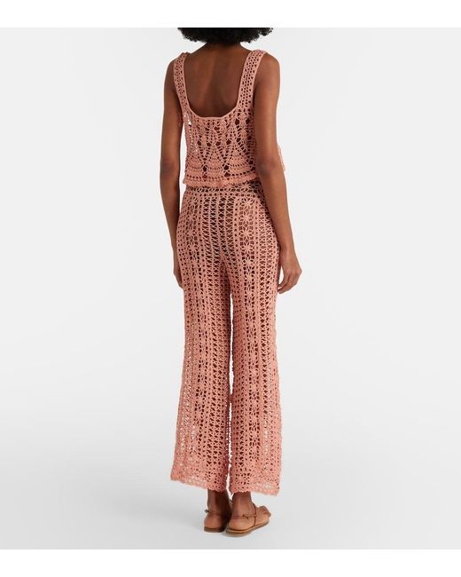 Anna Kosturova Pink Crochet Cotton Wide-Leg Pants