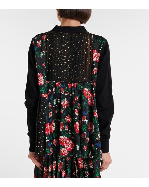 Sacai Black Printed Cotton Cardigan