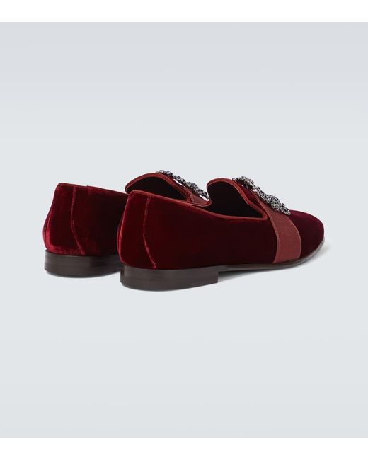 Manolo Blahnik Verzierte Loafers Carlton aus Samt in Red für Herren