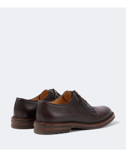 Brunello Cucinelli Brown Leather Derby Shoes for men