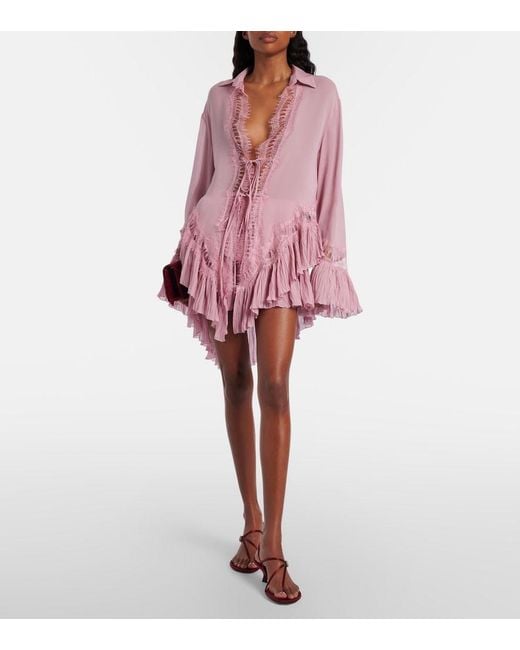 Blumarine Pink Plisse Tiered Georgette Miniskirt