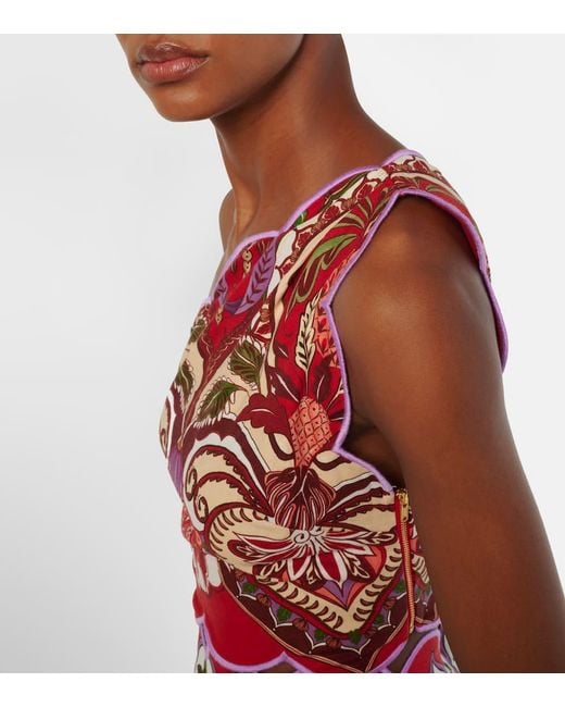 Farm Rio Red Odara One-Shoulder Linen-Blend Top