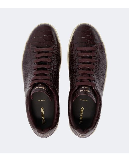 Tom Ford Brown Warwick Croc-Effect Leather Sneakers for men