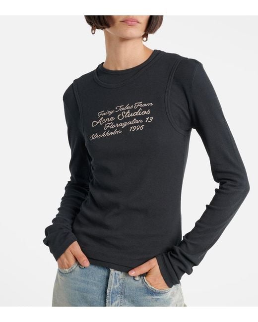 Acne Blue Logo Printed Cotton-Blend T-Shirt