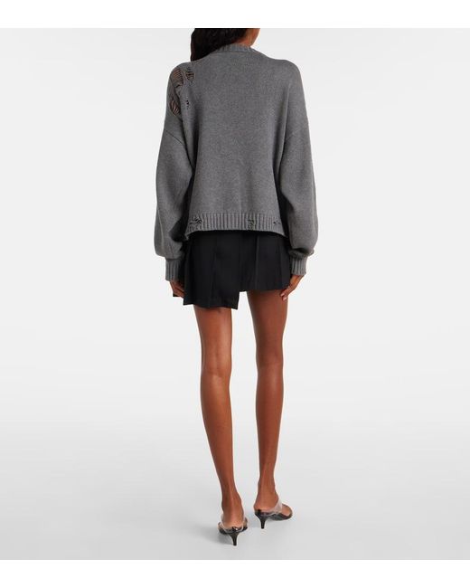 Area Gray Distressed Cotton And Cashmere Cardigan