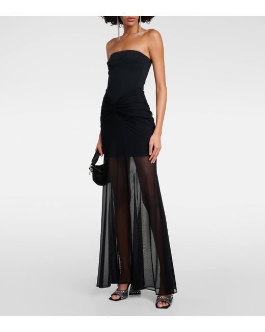 David Koma Blue Tulle-trimmed Ruched Bustier Gown