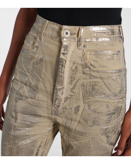 Rick Owens Natural Bolan Coated High-Rise Bootcut Jeans