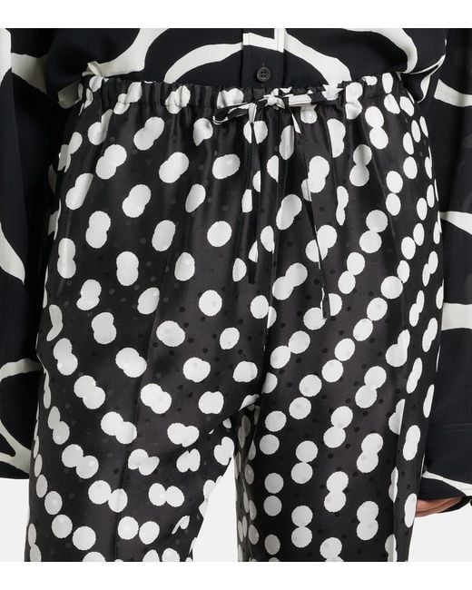 Dries Van Noten White Polka-Dot Silk Wide-Leg Pants