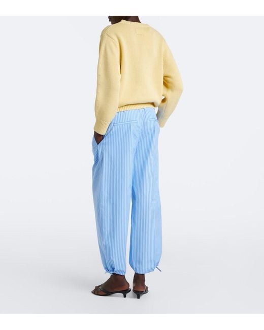 Totême Blue Striped Cotton Poplin Wide-Leg Pants