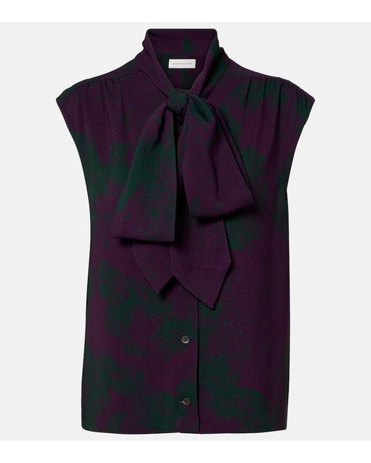 Dries Van Noten Blue Printed Tie-Neck Top