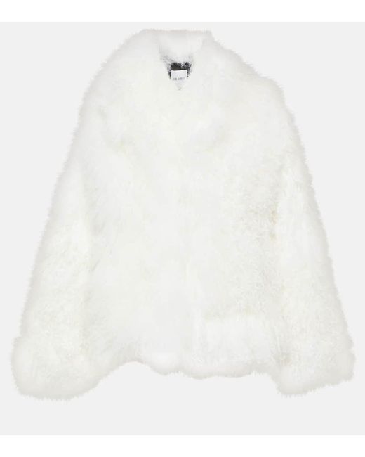 The Attico White Cropped-Mantel aus Faux Fur