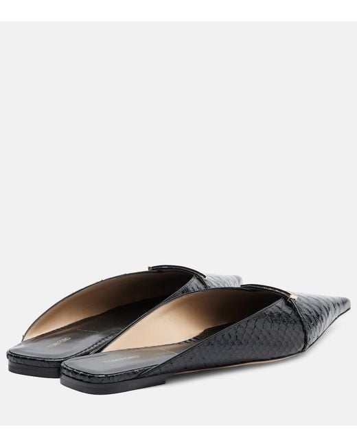 Tom Ford Black T Icon Croc-Effect Leather Sandals
