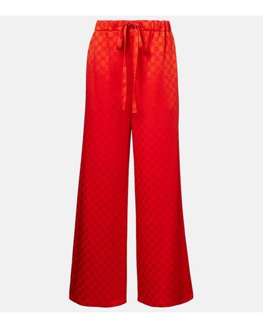 Gucci Red Weite Hose Gg Aus Satin