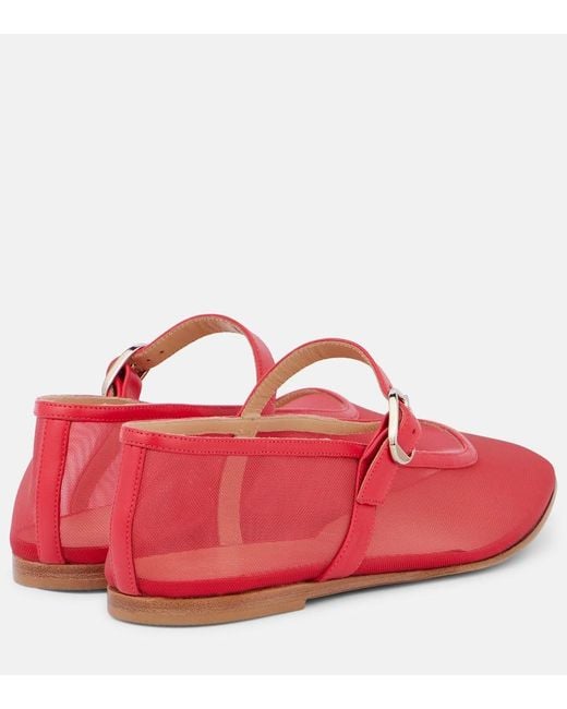 Le Monde Beryl Red Leather-Trimmed Mesh Mary Jane Flats
