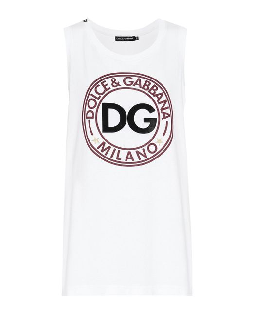 Dolce & Gabbana Printed Cotton Tank Top in White - Lyst