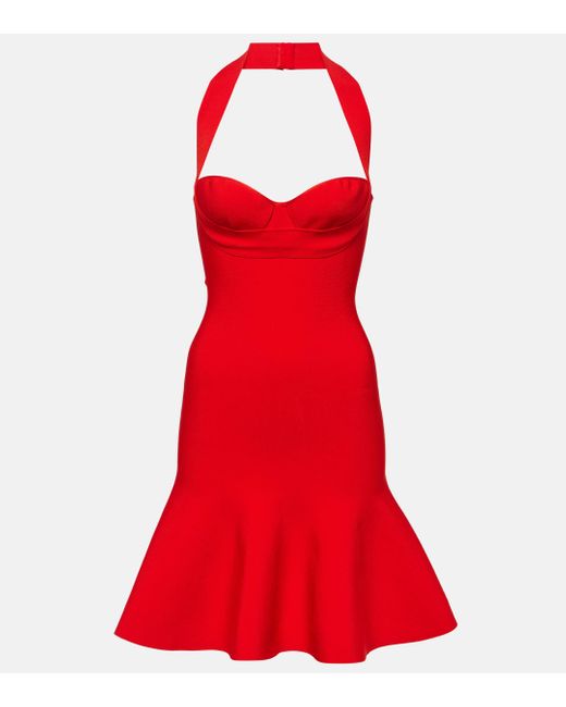 Alaïa Red Ribbed-knit Halterneck Minidress