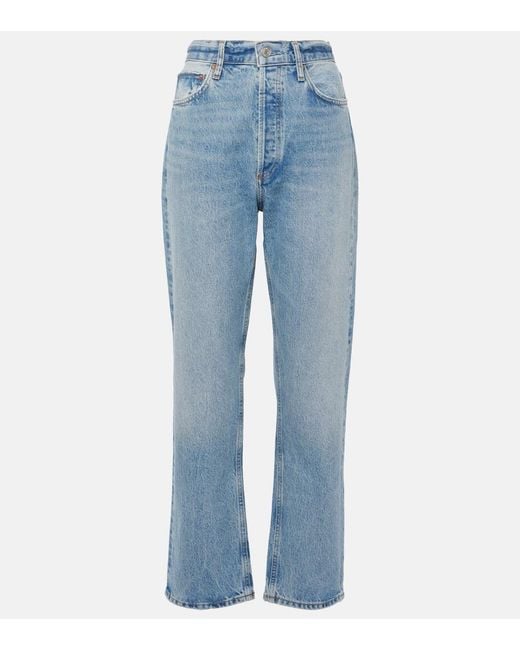 Agolde Blue 90's Pinch Waist High-Rise Straight Jeans