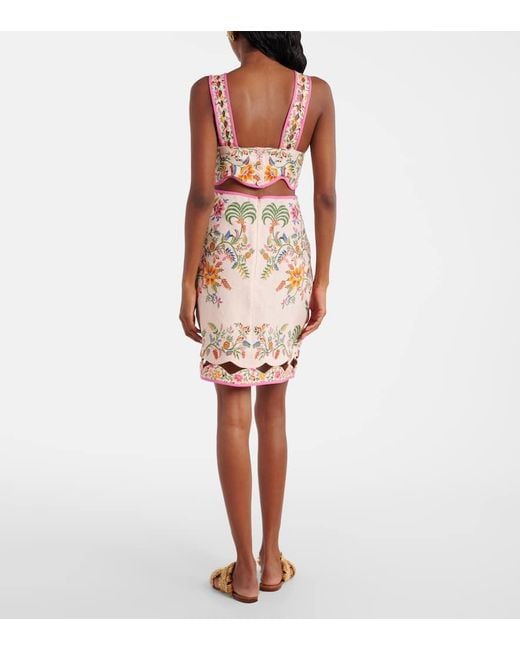 Vestido Corto De Lino Floral Farm Rio de color White