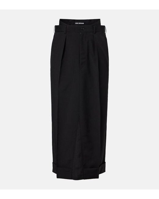 Junya Watanabe Black Pleated Midi Skirt