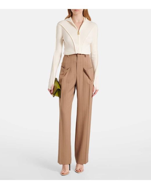 Victoria Beckham White Wool-Blend Jersey Zip-Up Hoodie