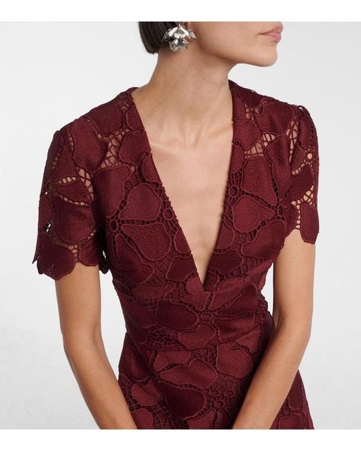 elie saab guipure lace dress Elie Saab Guipure Lace Silk-Blend Maxi Dress in Red