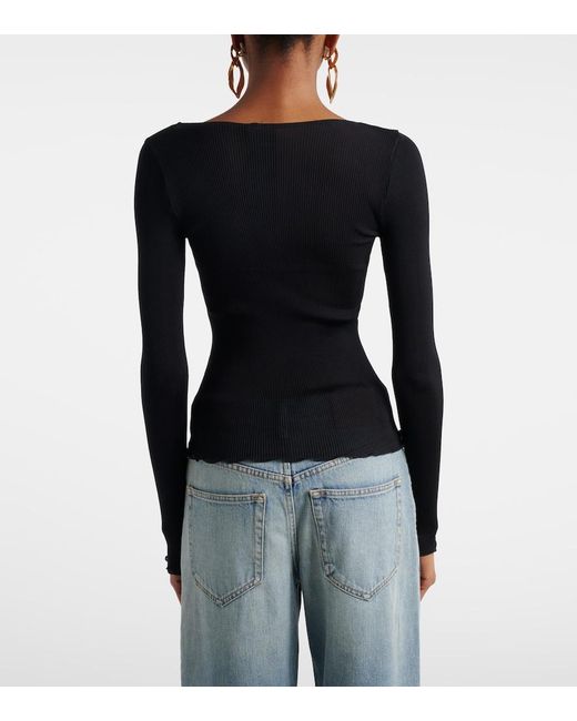 Saint Laurent Black Ribbed-Knit Silk Top