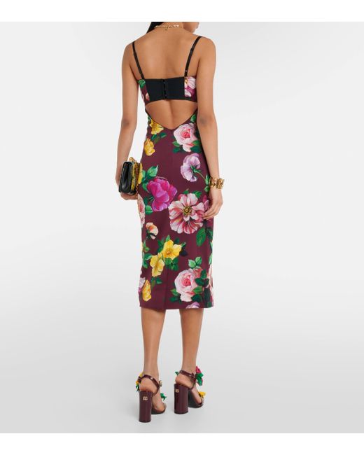 Dolce & Gabbana Multicolor Floral Silk-blend Bustier Midi Dress