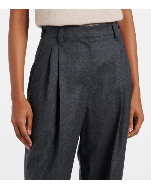 Brunello Cucinelli Gray Baggy Sartorial High-Rise Wool Straight Pants