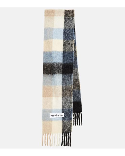 Acne White Checked Alpaca And Wool-blend Scarf