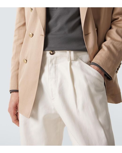 Brunello Cucinelli White Cotton And Linen Canvas Straight Pants for men