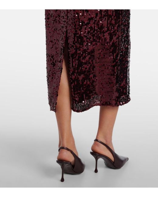 Erdem Red Embellished Sequined Georgette Midi Dress