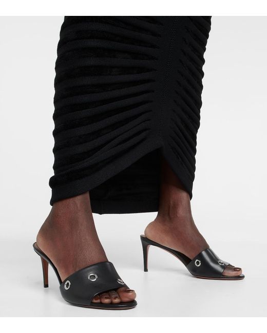 Alaïa Black Oeillets Embellished Leather Sandals
