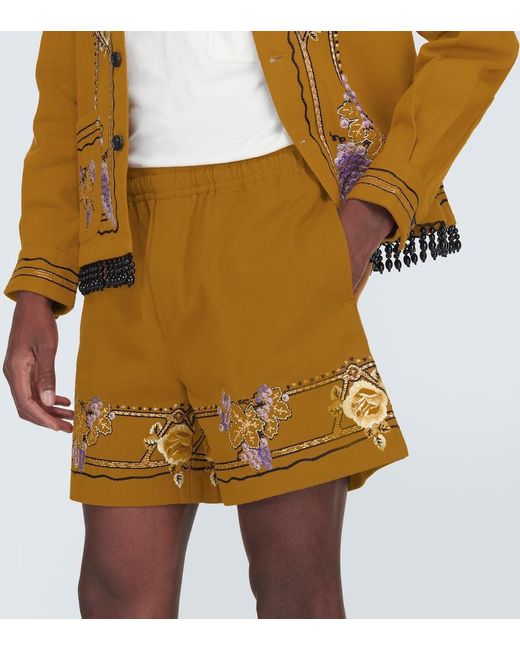 Bode Natural Embroidered Cotton Shorts for men