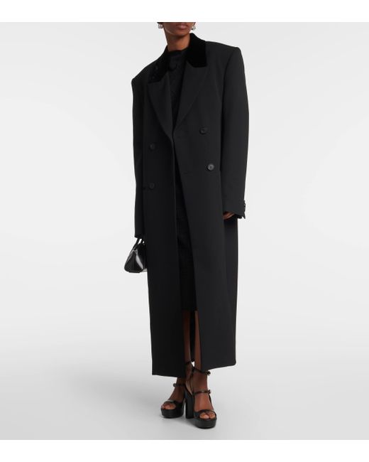 Givenchy Black Velvet-trimmed Wool Coat