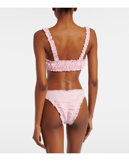 Jonathan Simkhai Pink Ruffled Checked Bikini Top
