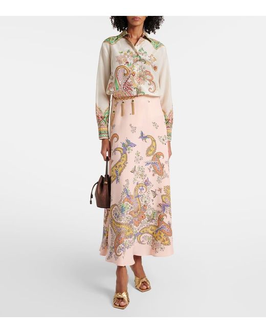 Etro Pink Maxirock Aus Crepe De Chine Aus Seide