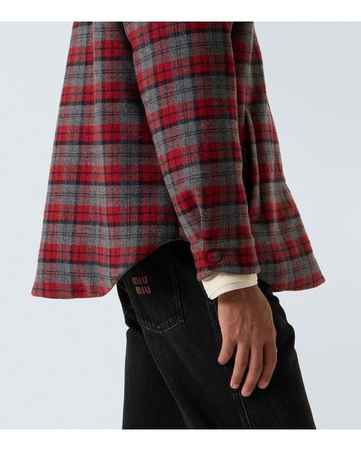 Miu Miu Red Plaid Virgin Wool Down Overshirt for men