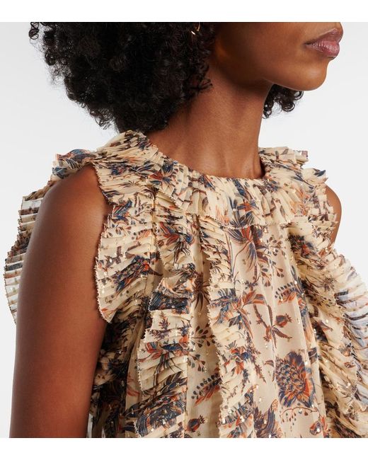 Ulla Johnson Natural Sabra Printed Silk-Blend Chiffon Top