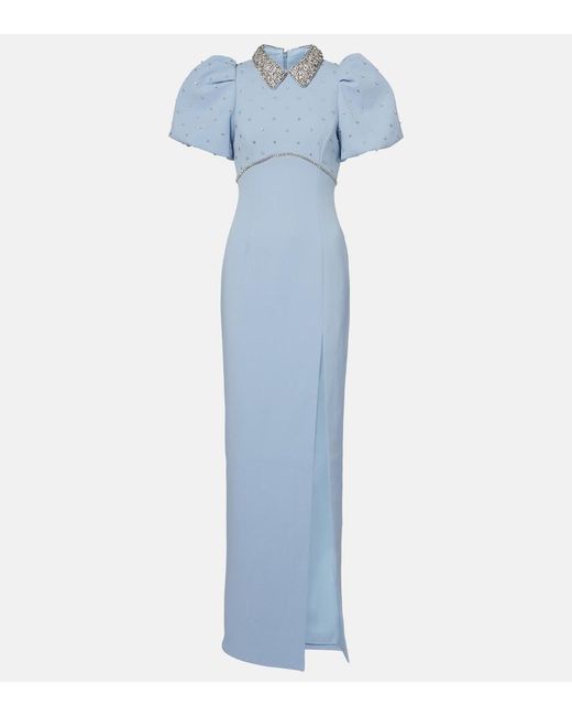 Rebecca Vallance Blue Amery Embellished Puff-Sleeve Gown