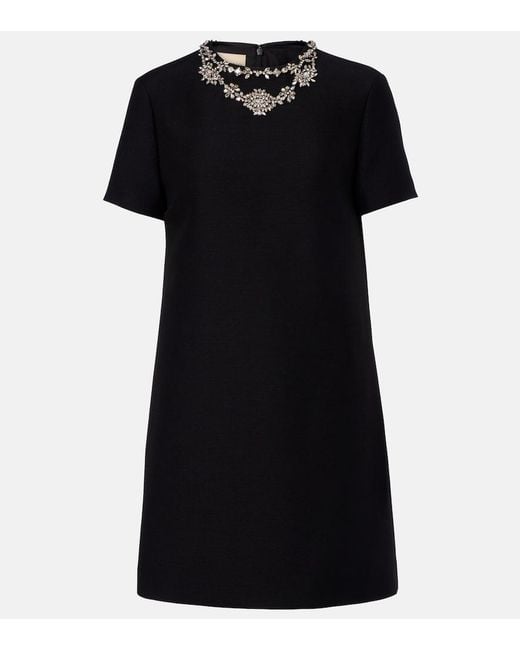 Valentino Black Crepe Couture Embellished Wool And Silk Minidress