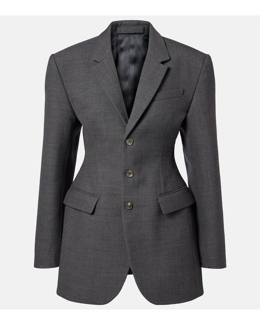 Wardrobe NYC Black Peplum Virgin Wool Blazer