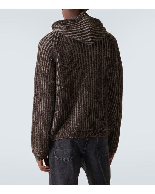 Our Legacy Brown Level Ribbed-Knit Wool Zip-Up Hoodie for men