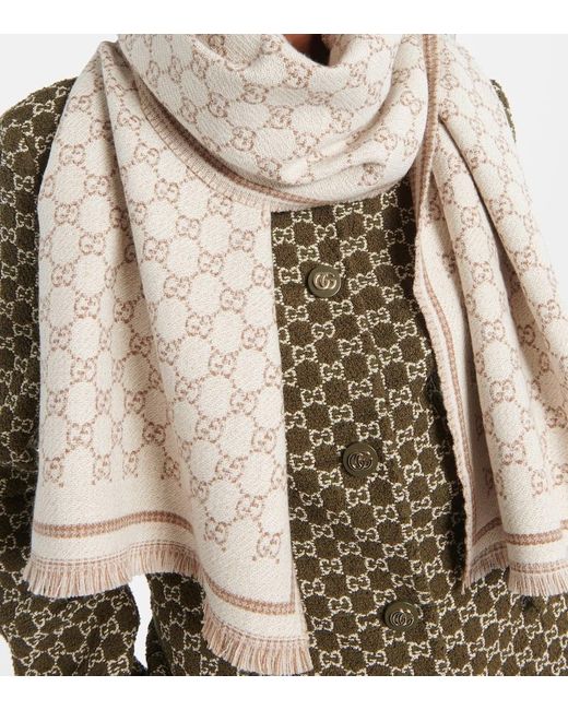 Gucci Natural Gg Wool-Blend Jacquard Scarf