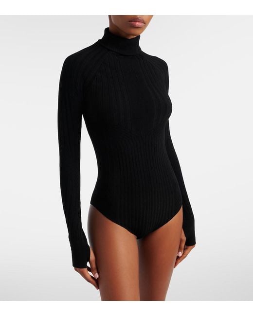 Perfect Moment Black Turtleneck Wool-Blend Jersey Bodysuit