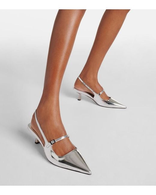 Jimmy Choo White Didi 45 Metallic Leather Slingback Pumps