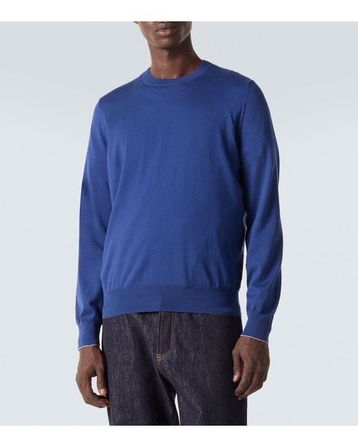Brunello Cucinelli Pullover Aus Baumwolle in Blue für Herren